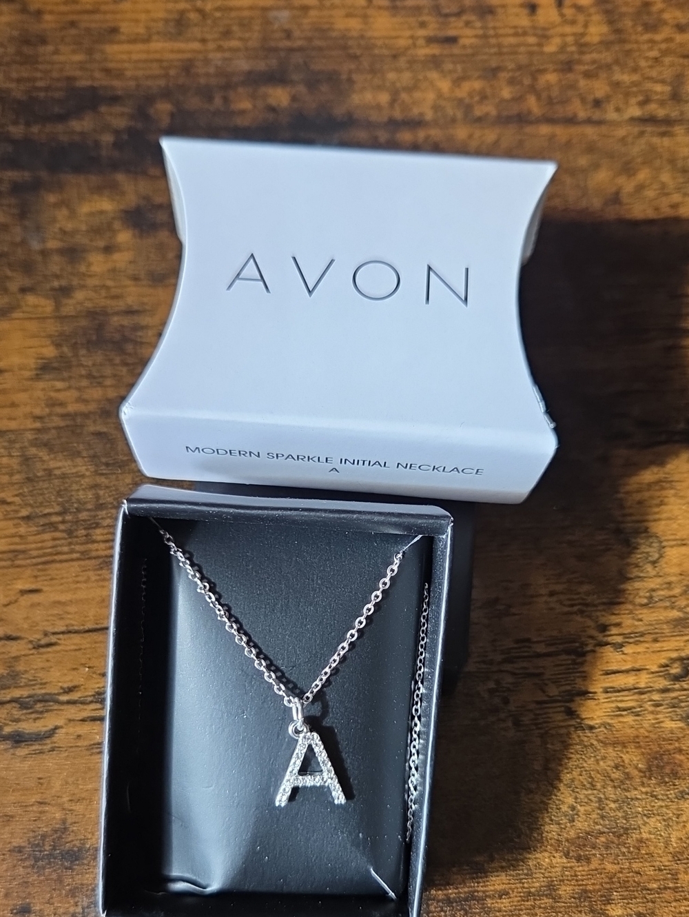 Avon Silver Crystal 'A' Pendant Necklace